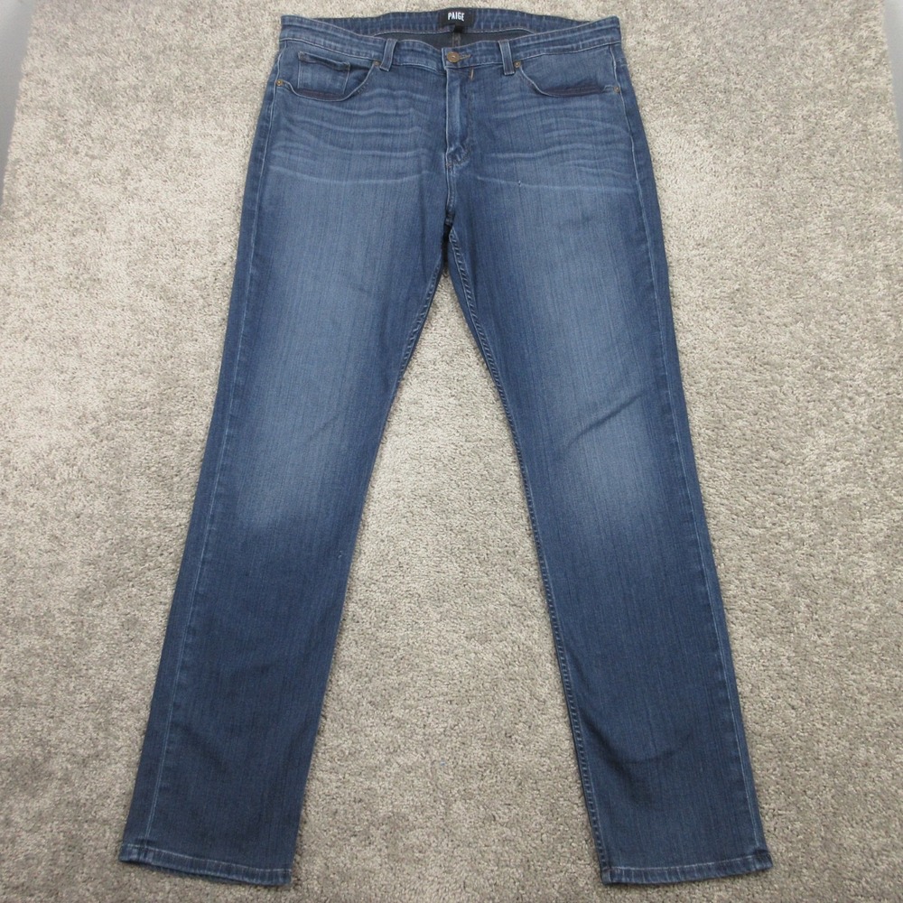 Paige Jeans Mens 38x34 Blue Federal Slim Straight Faded Whisker Denim Pants Flex